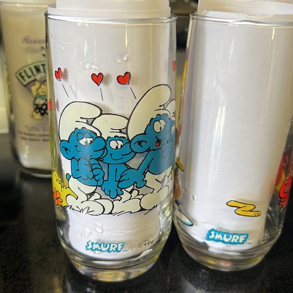 2 1982 Vintage Smurf Glasses Papa Smurf & Smurfette - Picture 2 of 7